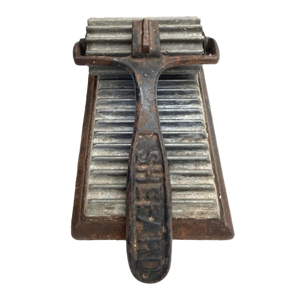 Antique Shepard (marked) Fluting Iron Roller with Lift Handle & Base c 1870-1900